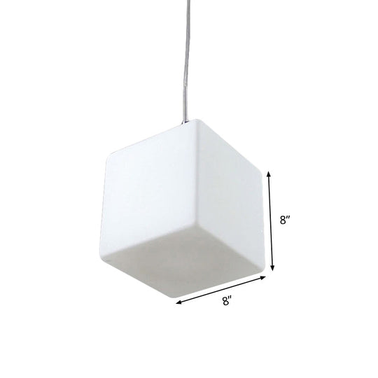 Minimalist Hanging Glass Pendant Light - White Cubic Design, 5"/6"/8" Width