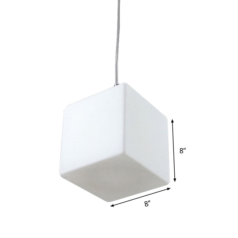 Minimalist Hanging Glass Pendant Light - White Cubic Design, 5"/6"/8" Width