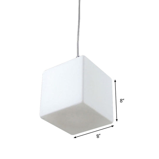 Minimalist Hanging Glass Pendant Light - White Cubic Design, 5"/6"/8" Width