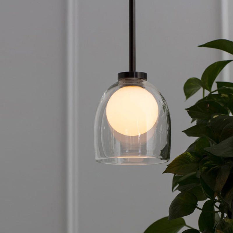 Modern Smoke Gray/Clear Glass Bell Pendant Light - Stylish 1-Light Dining Room Hanging Lamp Kit
