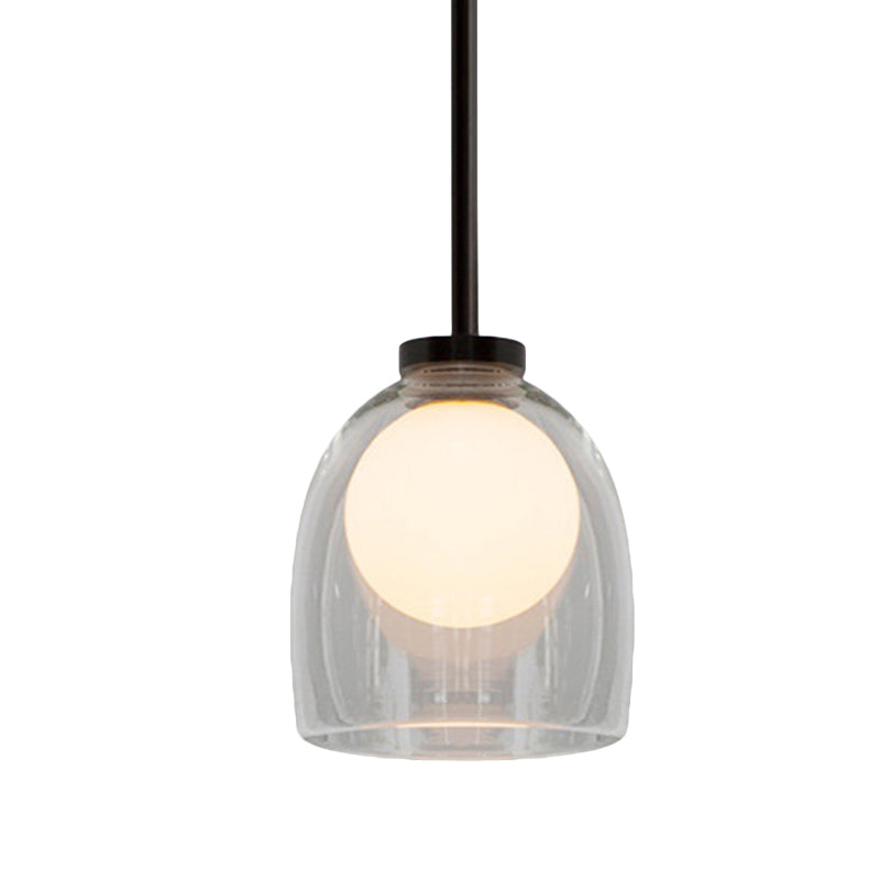Modern Smoke Gray/Clear Glass Bell Pendant Light - Stylish 1-Light Dining Room Hanging Lamp Kit