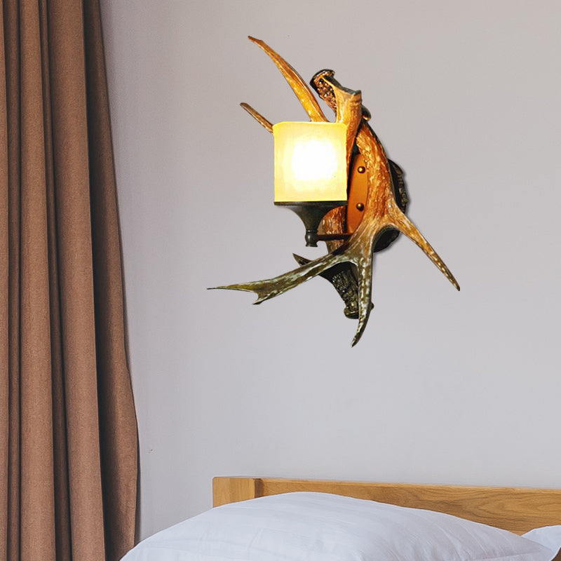 Modern Style Marble Wall Lamp with Bronze Cylinder - 1 Light Dining Room Sconce Fixture, Elk Design