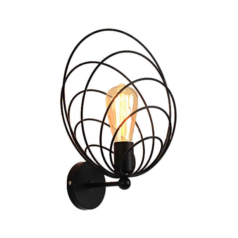 Industrial Black Metal Ring Wall Sconce for Dining Room with Single Light Fixture