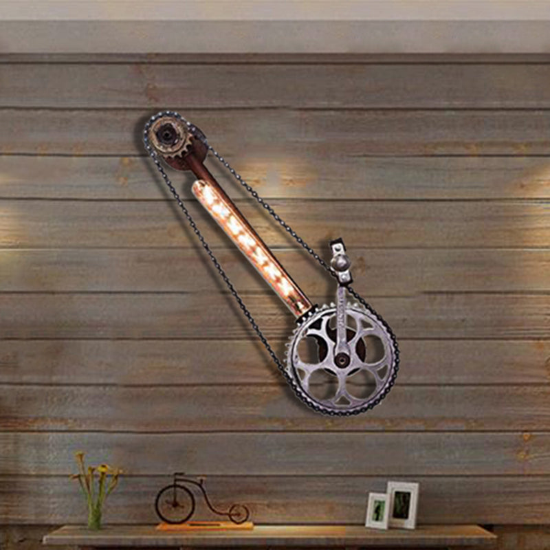 Industrial Black Metal Sconce Lighting: Wall Mounted Lamp with Gear Detailing for Dining Room (Single Bulb)