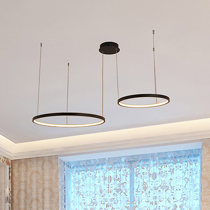 Minimalist Acrylic Chandelier Light - Black Circular Pendant Fixture (1/2/3 Lights) in White/Warm Light