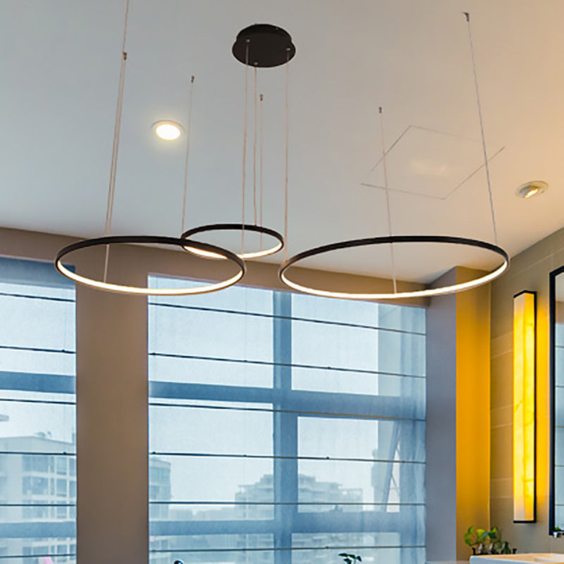 Minimalist Acrylic Chandelier Light - Black Circular Pendant Fixture (1/2/3 Lights) in White/Warm Light