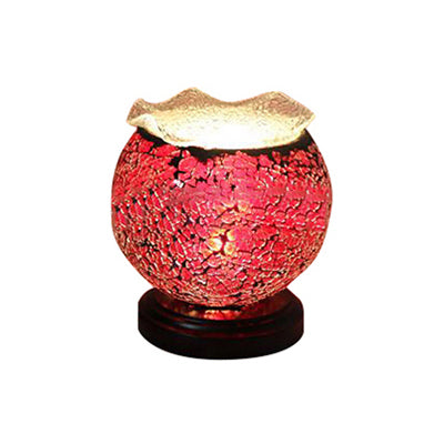 Tiffany Globe Shaped Desk Light with Plug In Cord - 1 Light Glass Small Desk Lamp in Blue/Red for Kids' Bedroom