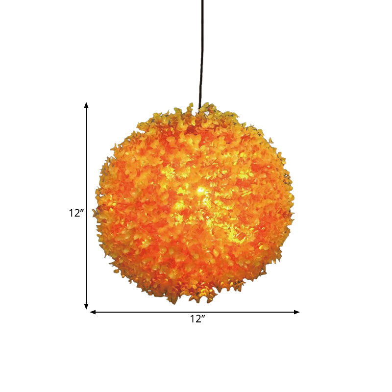 Industrial Metal Orange Hanging Light: Spherical 1-Light LED Ceiling Lamp for Restaurants - 12"/14"/16" Diameter