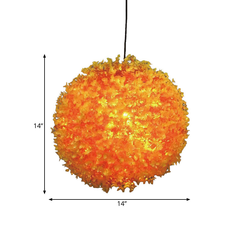 Industrial Metal Orange Hanging Light: Spherical 1-Light LED Ceiling Lamp for Restaurants - 12"/14"/16" Diameter