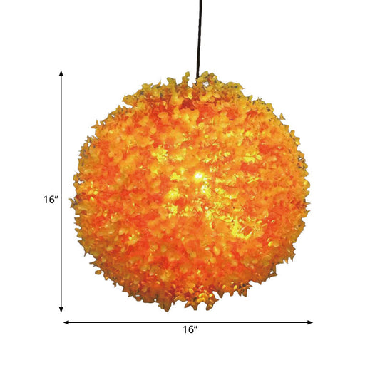 Industrial Metal Orange Hanging Light: Spherical 1-Light LED Ceiling Lamp for Restaurants - 12"/14"/16" Diameter