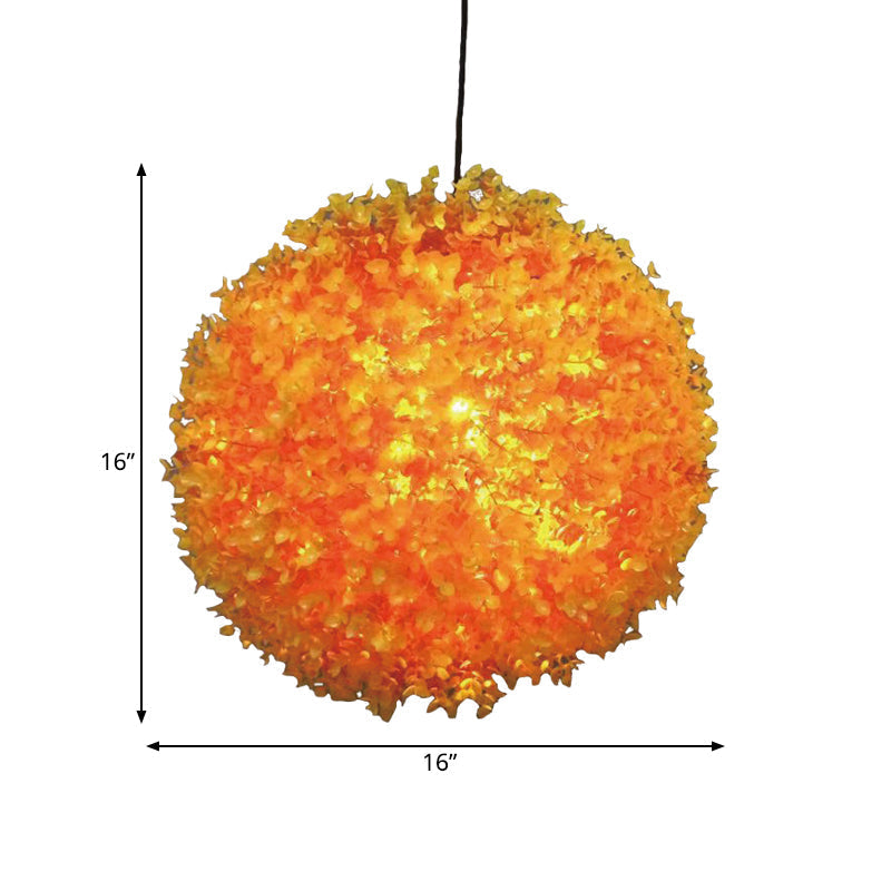 Industrial Metal Orange Hanging Light: Spherical 1-Light LED Ceiling Lamp for Restaurants - 12"/14"/16" Diameter