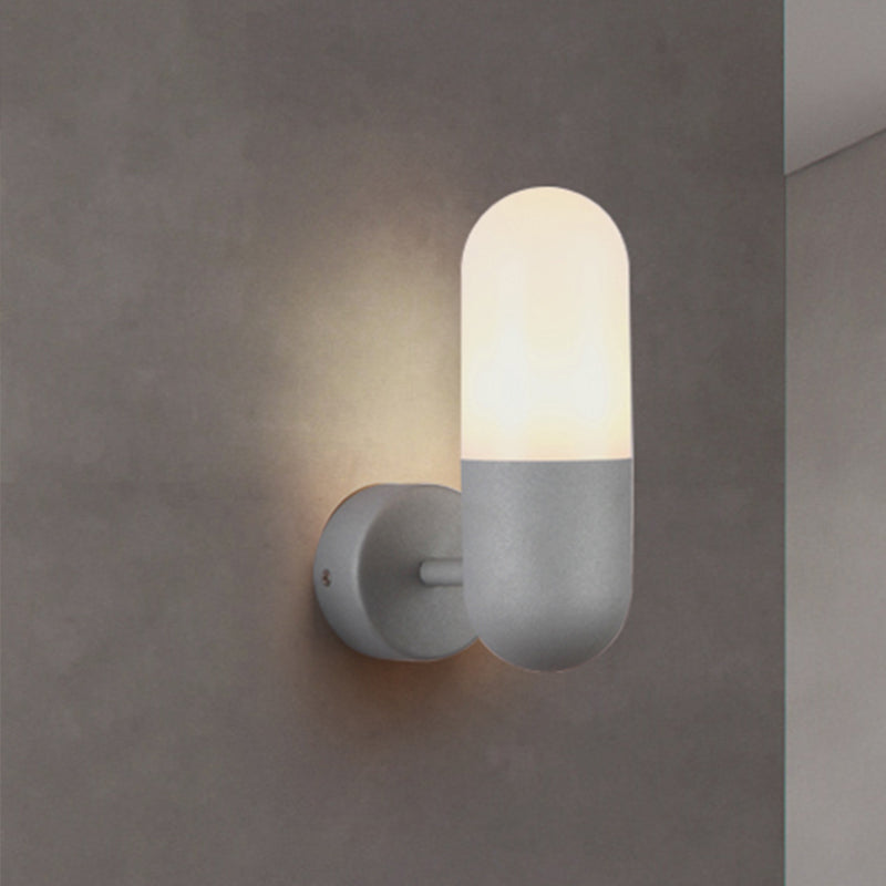 Postmodern Metal Wall Sconce Light: Capsule Design, 1-Light, Black/Gray/White, Bedroom Décor