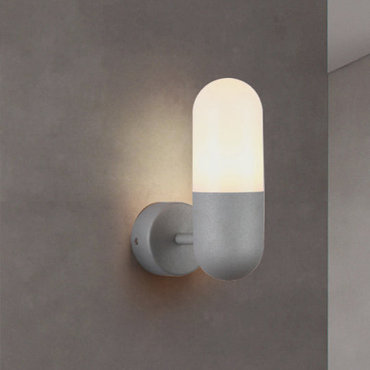 Postmodern Metal Wall Sconce Light: Capsule Design, 1-Light, Black/Gray/White, Bedroom Décor