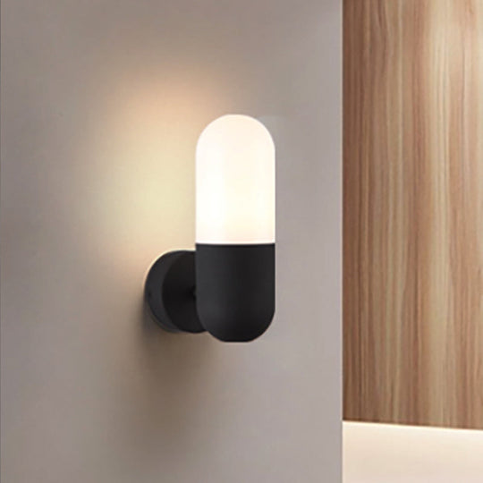 Postmodern Metal Wall Sconce Light: Capsule Design, 1-Light, Black/Gray/White, Bedroom Décor