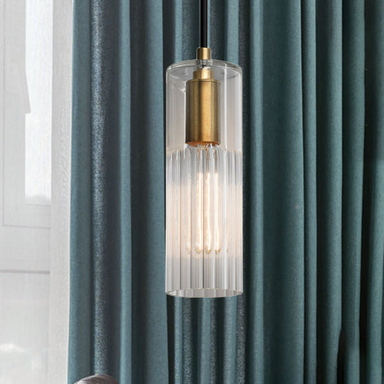 Prismatic Glass Pendant Lamp - Simple Tube Design, White - Ideal for Bedroom - Brass Finish