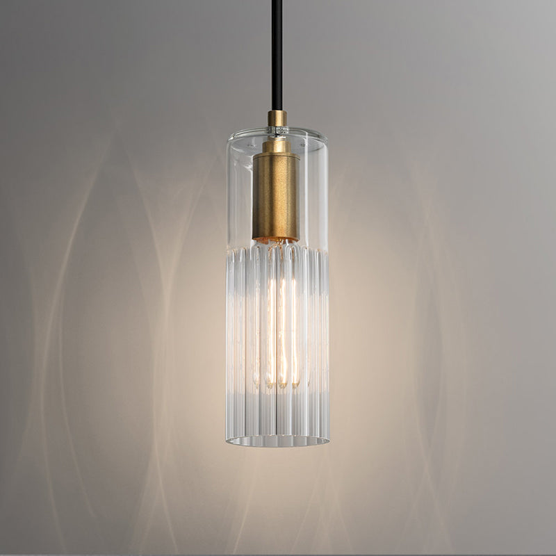 Prismatic Glass Pendant Lamp - Simple Tube Design, White - Ideal for Bedroom - Brass Finish