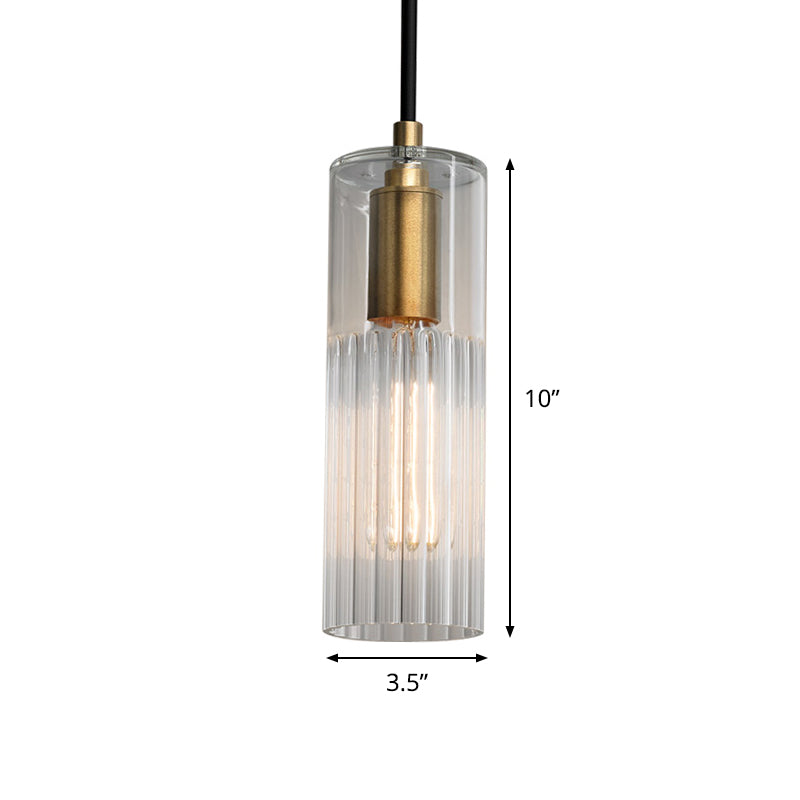 Prismatic Glass Pendant Lamp - Simple Tube Design, White - Ideal for Bedroom - Brass Finish