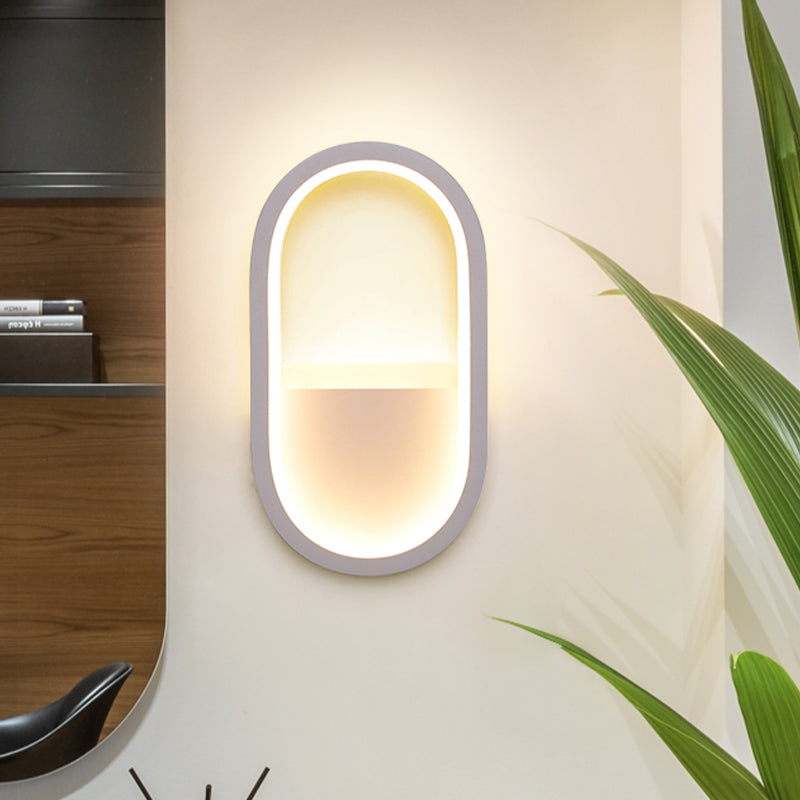 Contemporary Oval LED Wall Sconce in Black/White Acrylic with Warm/White Light