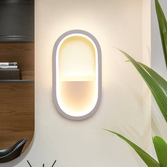 Contemporary Oval LED Wall Sconce in Black/White Acrylic with Warm/White Light