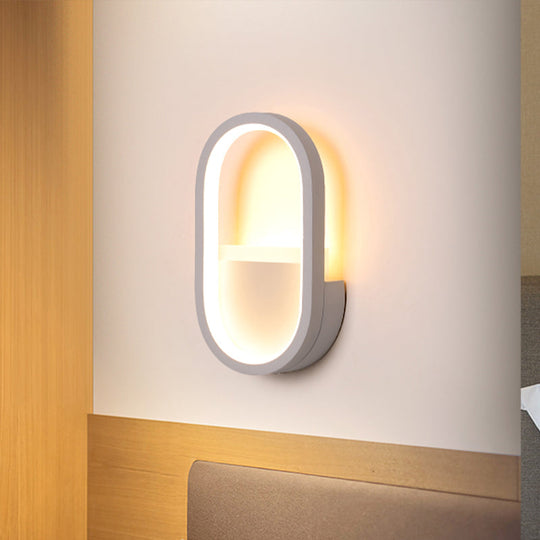 Contemporary Oval LED Wall Sconce in Black/White Acrylic with Warm/White Light