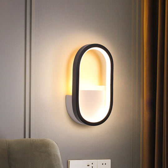 Contemporary Oval LED Wall Sconce in Black/White Acrylic with Warm/White Light