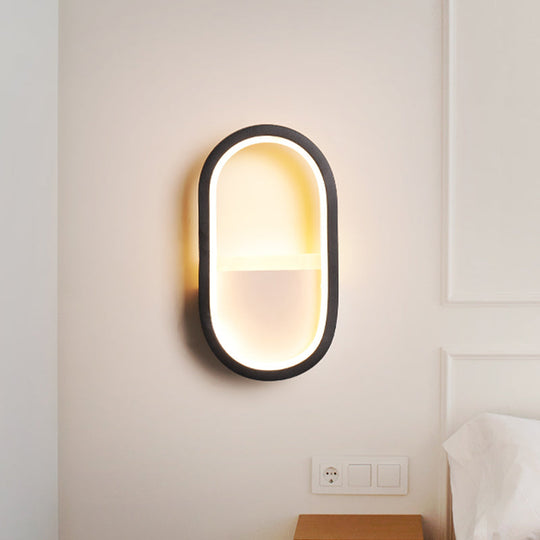 Contemporary Oval LED Wall Sconce in Black/White Acrylic with Warm/White Light