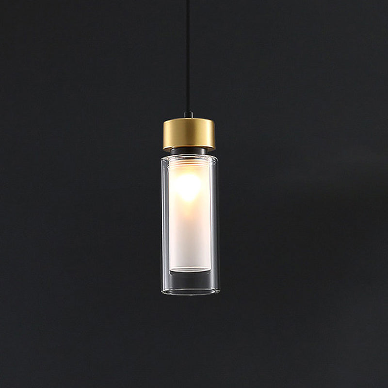 Minimalist 1-Light Brass Pendant Lamp with Clear and White Inner Glass Shade