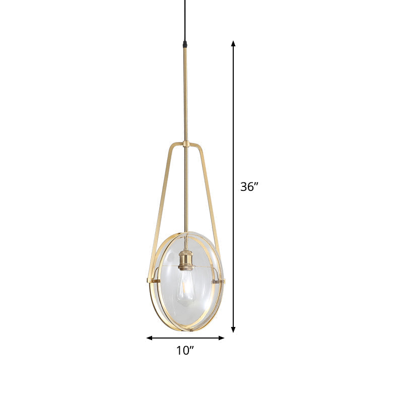 Modern Brass Pendant Light with Clear Glass Shade and Unique Halberd Frame