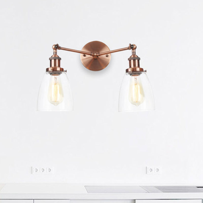 Modern Tapered Glass Wall Lamp - 2-Light Industrial Sconce Lighting in Black/Bronze/Brass
