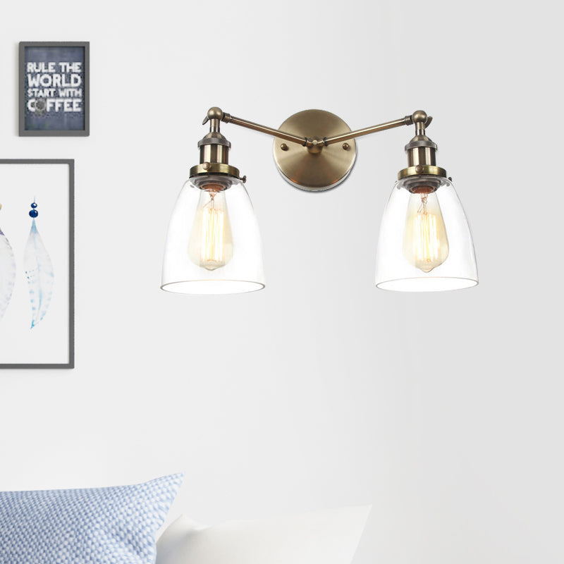 Modern Tapered Glass Wall Lamp - 2-Light Industrial Sconce Lighting in Black/Bronze/Brass