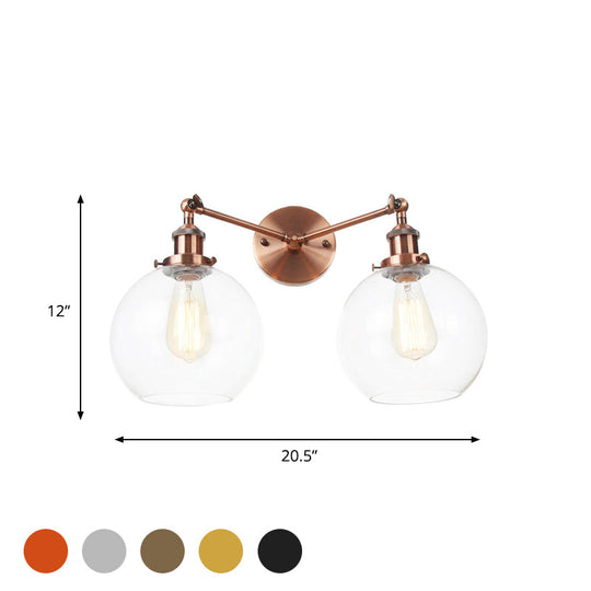 Farmhouse Globe 2-Light Wall Mount Sconce - Black/Chrome/Copper Finish for Living Room Lighting