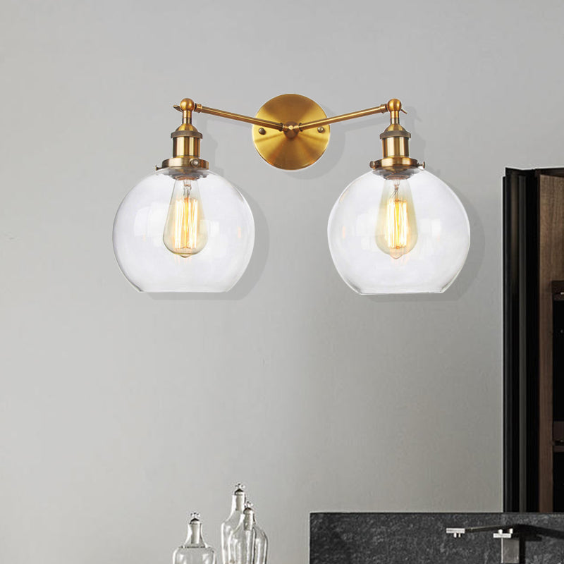 Farmhouse Globe 2-Light Wall Mount Sconce - Black/Chrome/Copper Finish for Living Room Lighting