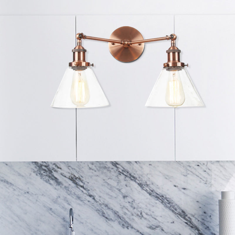 Vintage 2-Light Clear Glass Wall Sconce in Black/Brass/Bronze- Perfect for Living Rooms