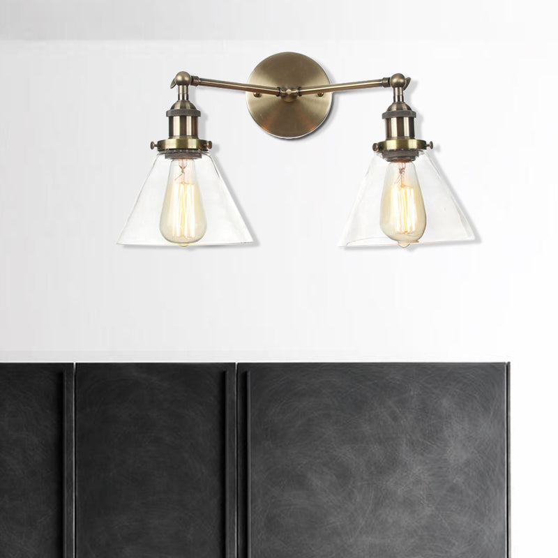 Vintage 2-Light Clear Glass Wall Sconce in Black/Brass/Bronze- Perfect for Living Rooms