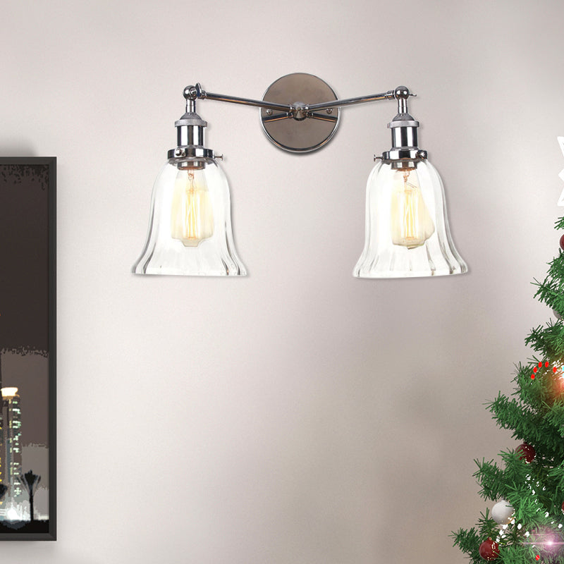 Industrial Style 2-Light Wall Sconce with Clear Glass Shade, Black/Chrome/Bronze Finish