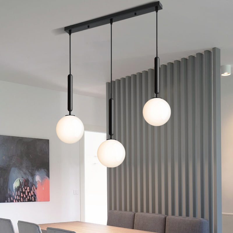 Modern 3-Bulb Black Orb Pendant Light with Cream Glass Shade