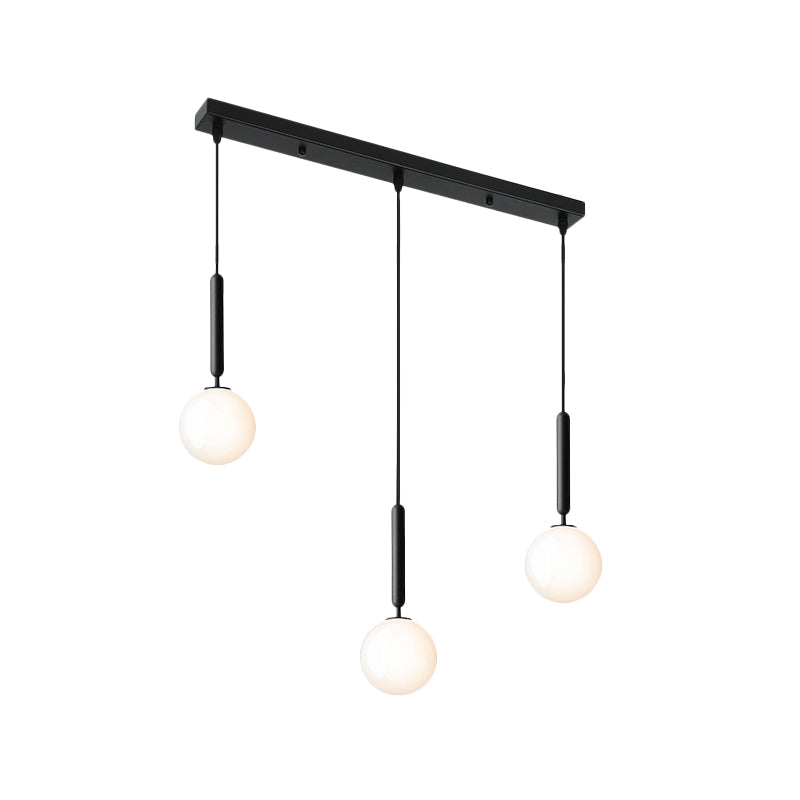 Modern 3-Bulb Black Orb Pendant Light with Cream Glass Shade