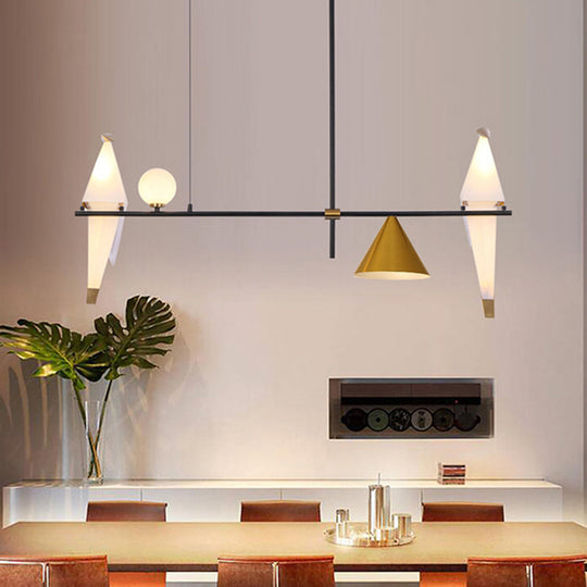 Modern Black Metal Paper Crane Pendant Chandelier with 4 Bulbs for Dining Room - Cone Shade Design