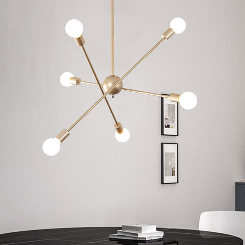 Modern Brass Linear Chandelier with 6 Heads - Stylish Living Room Pendant Ceiling Light