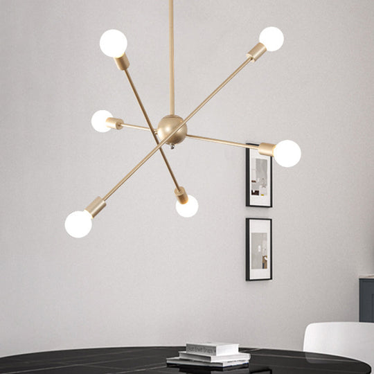 Modern Brass Linear Chandelier with 6 Heads - Stylish Living Room Pendant Ceiling Light