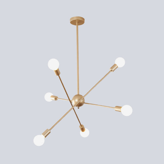 Modern Brass Linear Chandelier with 6 Heads - Stylish Living Room Pendant Ceiling Light