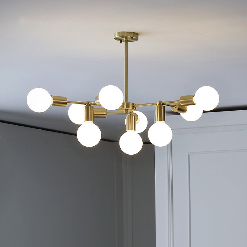 Modern Brass Modo Pendant Chandelier with 9 Frosted White Glass Lights - Branch Design