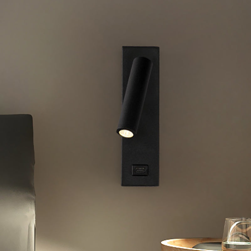 USB Rechargeable Tube Wall Sconce - Simple Metal Integrated LED Wall Light Fixture, Black/White - Warm/White Light