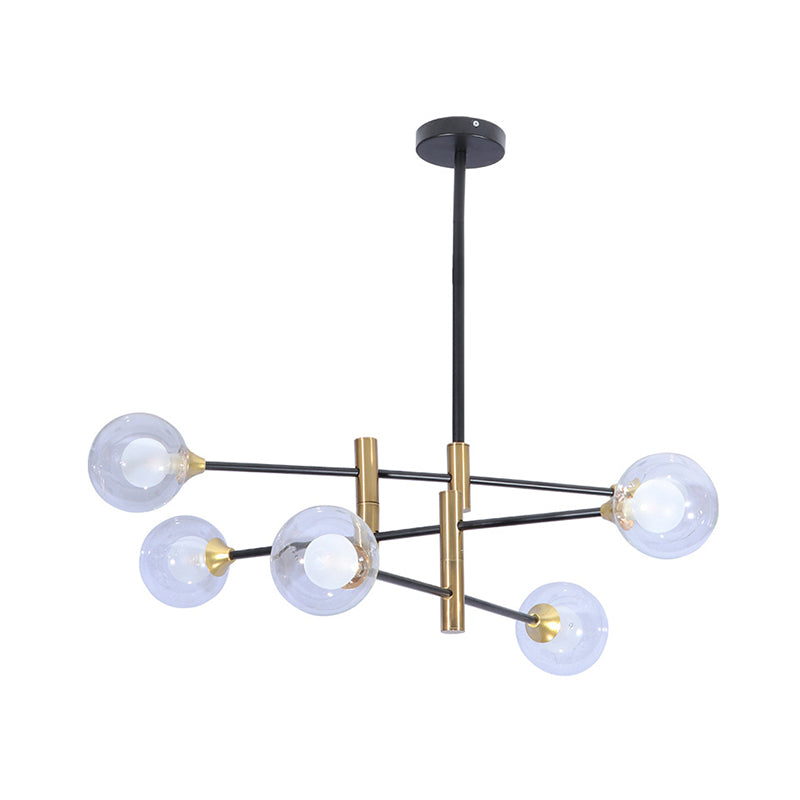Contemporary Brass Pendant Lamp- 6-Light Bedroom Linear Chandelier with Clear Glass Shades