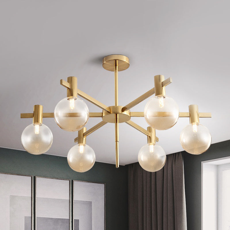 Modern Clear Glass LED Pendant Chandelier - 6-Bulb Brass Hanging Lamp