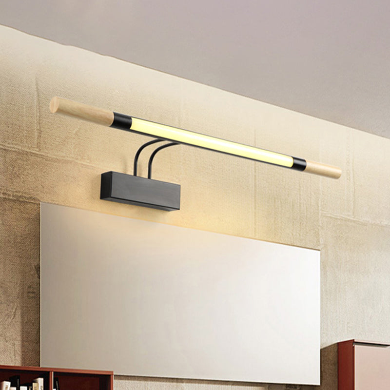 Modern LED Wood Vanity Wall Sconce with Curved Arm - Linear Vanity Lighting in White/Warm Light