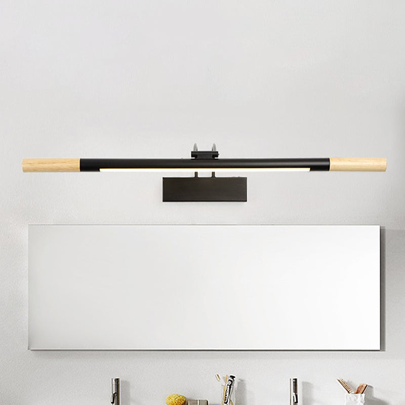 Modern LED Wood Vanity Wall Sconce with Curved Arm - Linear Vanity Lighting in White/Warm Light