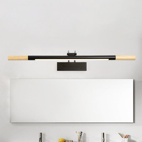 Modern LED Wood Vanity Wall Sconce with Curved Arm - Linear Vanity Lighting in White/Warm Light