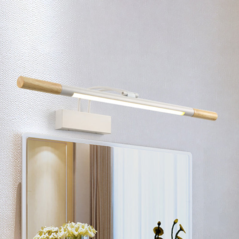 Modern LED Wood Vanity Wall Sconce with Curved Arm - Linear Vanity Lighting in White/Warm Light