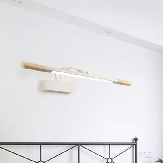 Modern LED Wood Vanity Wall Sconce with Curved Arm - Linear Vanity Lighting in White/Warm Light